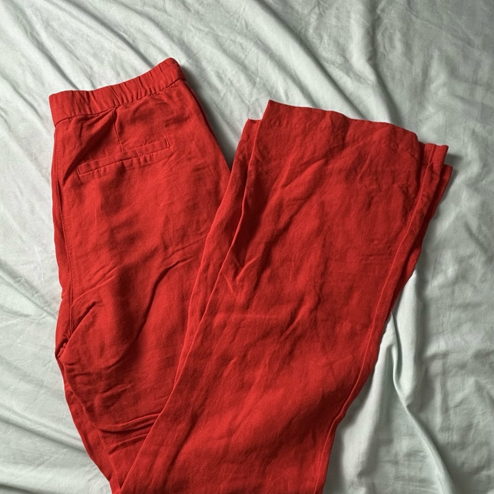 Vibrant Red/Orange Linen Trousers